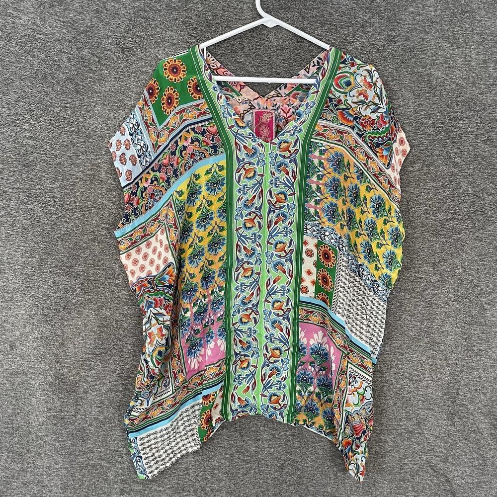 Johnny Was Diskana Alexandra Blouse Tunic Large Floral Patchwork Kimono V Neck